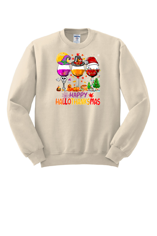 Happy Hallothanksmas Wine Glasses